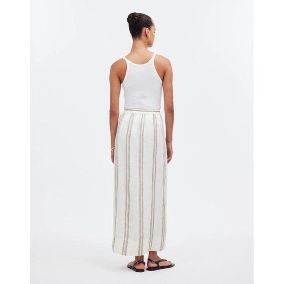NWT Madewell Column Maxi Skirt LINEN Olive Surplus MEDIUM Striped Knit Slit - Picture 5 of 16